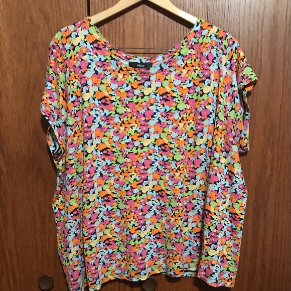Women’s Ellos Size 30/32 3X Top Shirt Multi Colors Flowers Casual Print - Picture 1 of 5